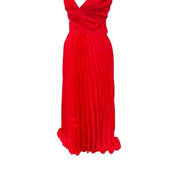 Bardot Red Satin Pleated Lattice Gown Midi Maxi Dress Size 4 Formal - Picture 6 of 13